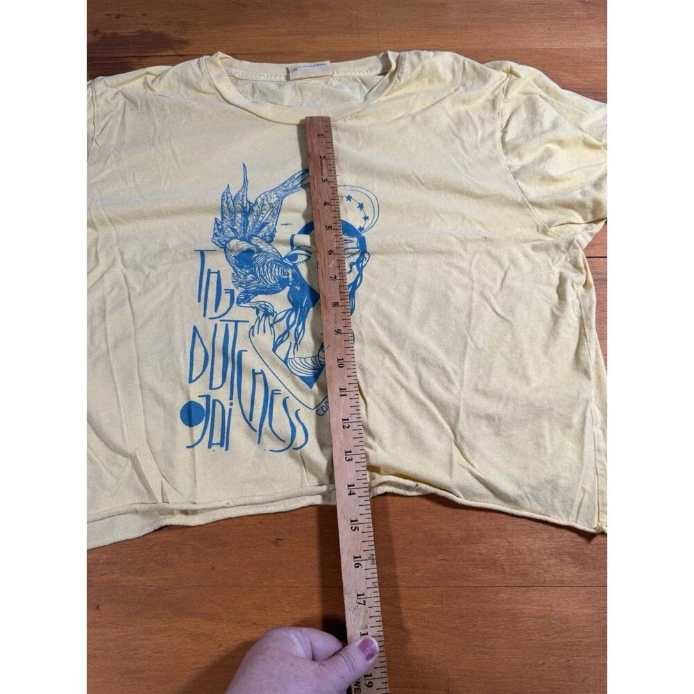 Fairycore Witchy Mystical Crop Tee Yellow Teal Graphic Art Womens Medium - Picture 13 of 13